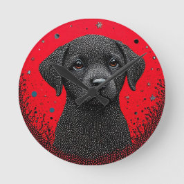 Whimsical Svart Hund Rund Klocka