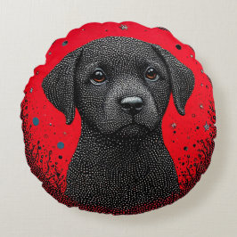 Whimsical Svart Hund Rund Kudde