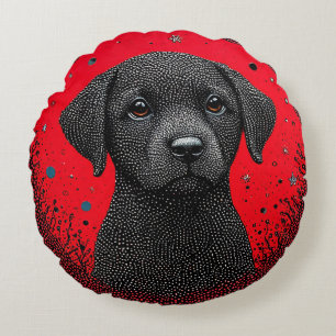 Whimsical Svart Hund Rund Kudde