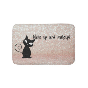 Whimsical svart katt glittery-Vakna och sminka Badrumsmatta
