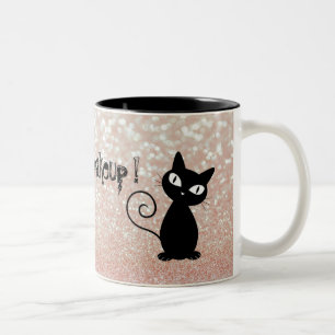 Whimsical svart katt glittery-Vakna och sminka Två-Tonad Mugg