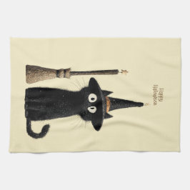 Whimsical Svart Katt God Halloween Kökshandduk
