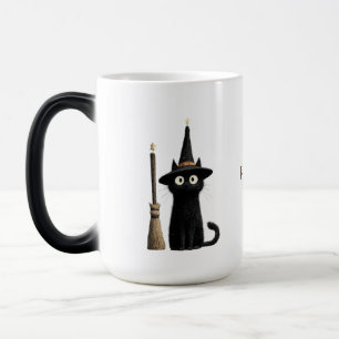 Whimsical Svart Katt God Halloween Magisk Mugg