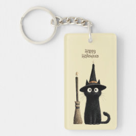 Whimsical Svart Katt God Halloween Nyckelring
