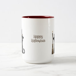 Whimsical Svart Katt God Halloween Två-Tonad Mugg