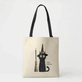 Whimsical svart katt God Halloween Tygkasse