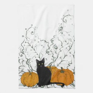 Whimsical svart katt Halloween Kökshandduk