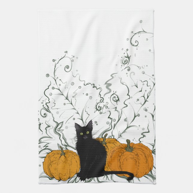 Whimsical svart katt Halloween Kökshandduk (Vertikal)