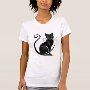 Whimsical Svart Katt Illustration T Shirt