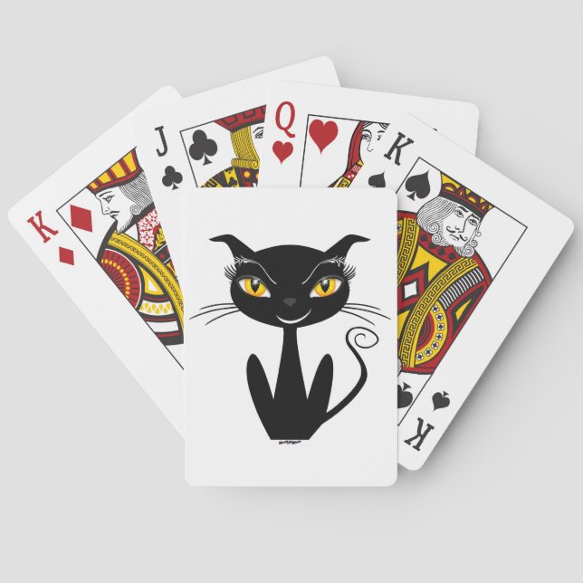Whimsical svart katt kortlek (Baksidan)