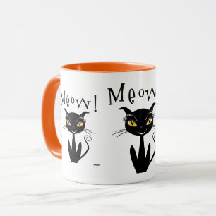 Whimsical Svart Katt Mjao! Mugg
