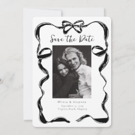 Whimsical svart-vit fotobåge Save the Date Spara Datumet