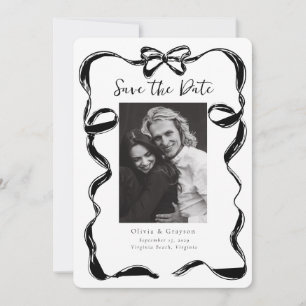 Whimsical svart-vit fotobåge Save the Date Spara Datumet