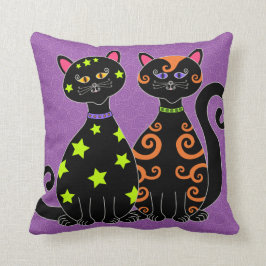 Whimsical Svarta katter Halloween Kudde