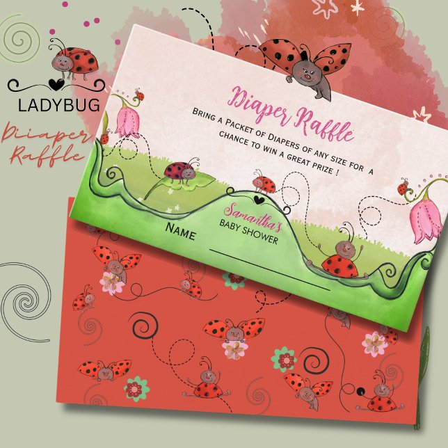 Whimsical Sweet Little Lady Ladybug Blöja Lotteri  Tilläggskort (Whimsical Sweet Little Lady Ladybug Diaper Raffle Enclosure Card)