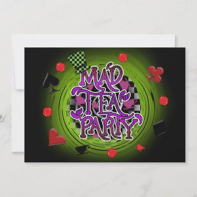 Whimsical Swirl GALNA TEPARTY Festsedel Inbjudningar (Framsida)