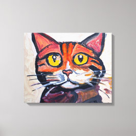 Whimsical Tabby Katt Porträtt Målad Canvastryck