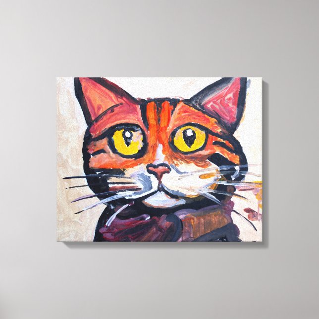 Whimsical Tabby Katt Porträtt Målad Canvastryck (Framsida)