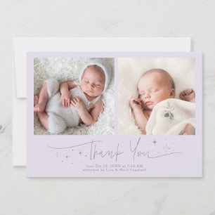 Whimsical Tacksamhet Script Lilac Födelse Meddelande
