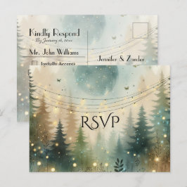Whimsical Tallskog Sagoljus Bröllop RSVP Inbjudan Vykort