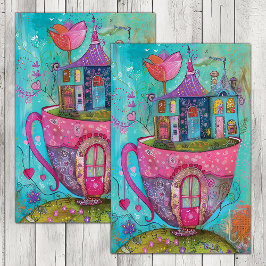 WHIMSICAL TEA KOPP HOUSE DECOUPAGE