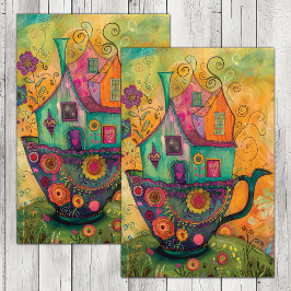 WHIMSICAL TEA KOPP HOUSE DECOUPAGE