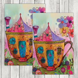 WHIMSICAL TEA KOPP HOUSE DECOUPAGE