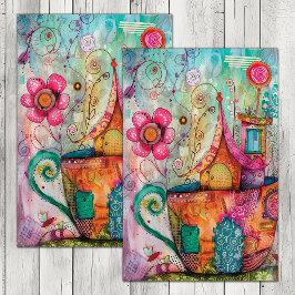 WHIMSICAL TEA KOPP HOUSE DECOUPAGE TISSUE PAPER
