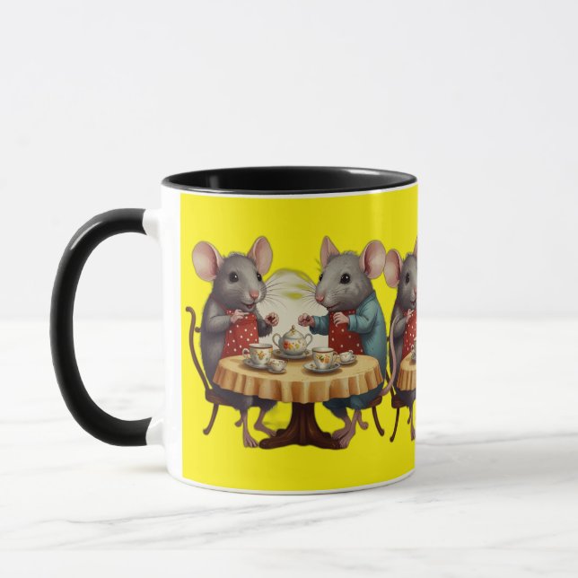 Whimsical Tea Party med Mice Illustration på Mugg (Vänster)