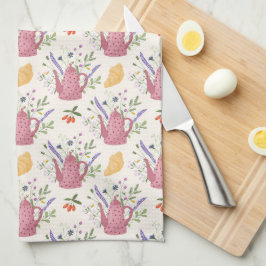 Whimsical Tea Time Doodle Kitchen Towel Kökshandduk