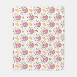 Whimsical Tea Time Doodle Throw Blanket Fleecefilt