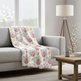 Whimsical Tea Time Doodle Throw Blanket Fleecefilt