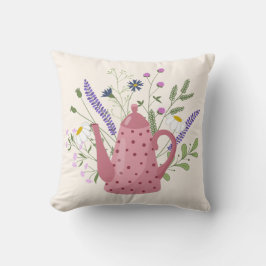 Whimsical Tea Time Doodle Throw Pillow Kudde