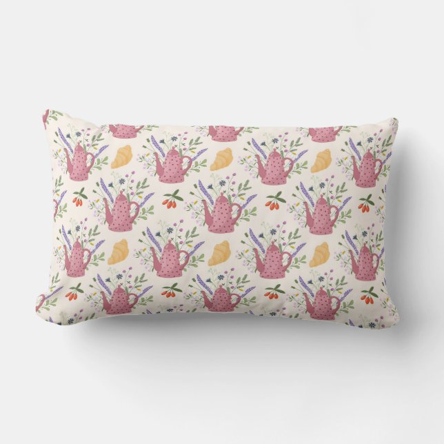 Whimsical Tea Time Doodle Throw Pillow Lumbarkudde (Framsida)