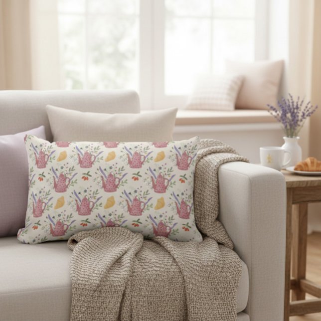 Whimsical Tea Time Doodle Throw Pillow Lumbarkudde (Skapare uppladdad)