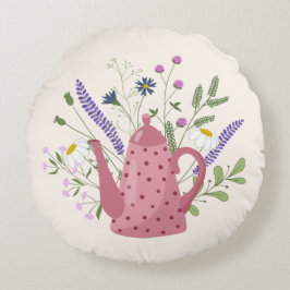 Whimsical Tea Time Doodle Throw Pillow Rund Kudde