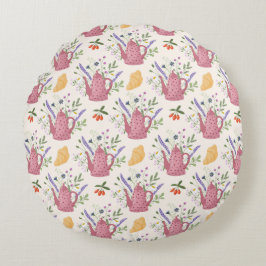 Whimsical Tea Time Doodle Throw Pillow Rund Kudde