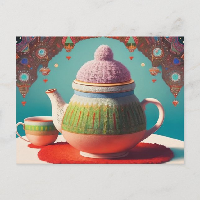 "Whimsical Tea Time" Vykort (Framsida)