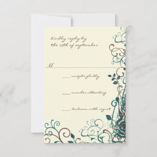 Whimsical Teal & Brown Swirl Bröllop OSA Kort