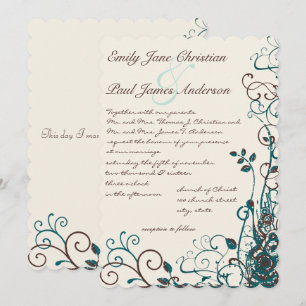 Whimsical Teal & Brown Swirls bröllopsinbjudan Inbjudningar