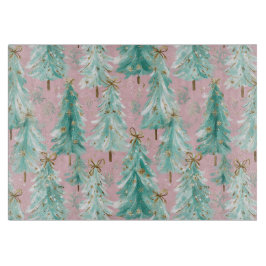 Whimsical Teal Christmas Trees on Pink 
