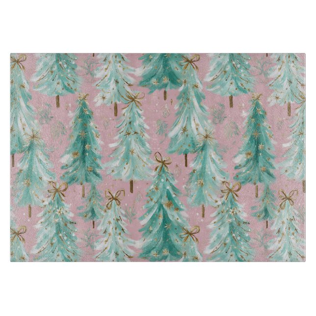 Whimsical Teal Christmas Trees on Pink  (Framsidan)