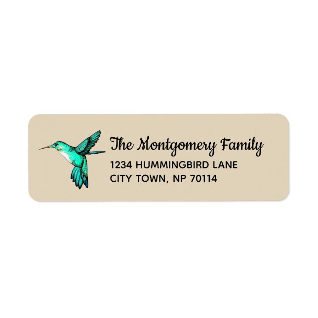Whimsical Teal Hummingbird Family Returadress Etikett (Framsidan)