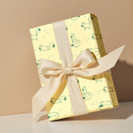 Whimsical Teal Klotterrävar på Smörgul Bakgrund  Presentpapper