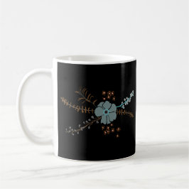 Whimsical Teal Rosa Grått Black Flowing Motif Kaffemugg