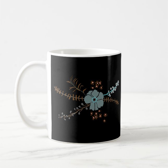 Whimsical Teal Rosa Grått Black Flowing Motif Kaffemugg (Vänster)