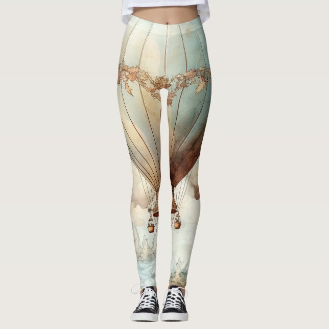 Whimsical Teal Varm Luft Ballong Antik Leggings (Framsida)