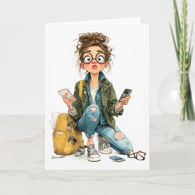 Whimsical Tech-Overload Girl Chaos Inbjudan (Framsida)