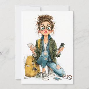 Whimsical Tech-Overload Girl Chaos Inbjudningar