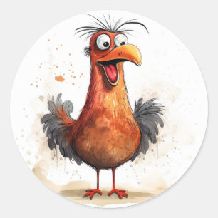 Whimsical Tecknad Chicken Runt Klistermärke